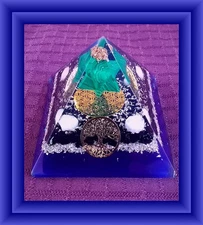 Huge ORGONE SHUNGITE, BLACK TOURMALINE PYRAMID And MALACHITE MERKABA,EMF BLASTER