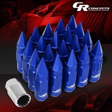 J2 M12X1.5 7075 ALUMINUM 20MM OD/80MM 16PC SPIKY CAP LUG NUT+4X LOCK+KEY BLUE