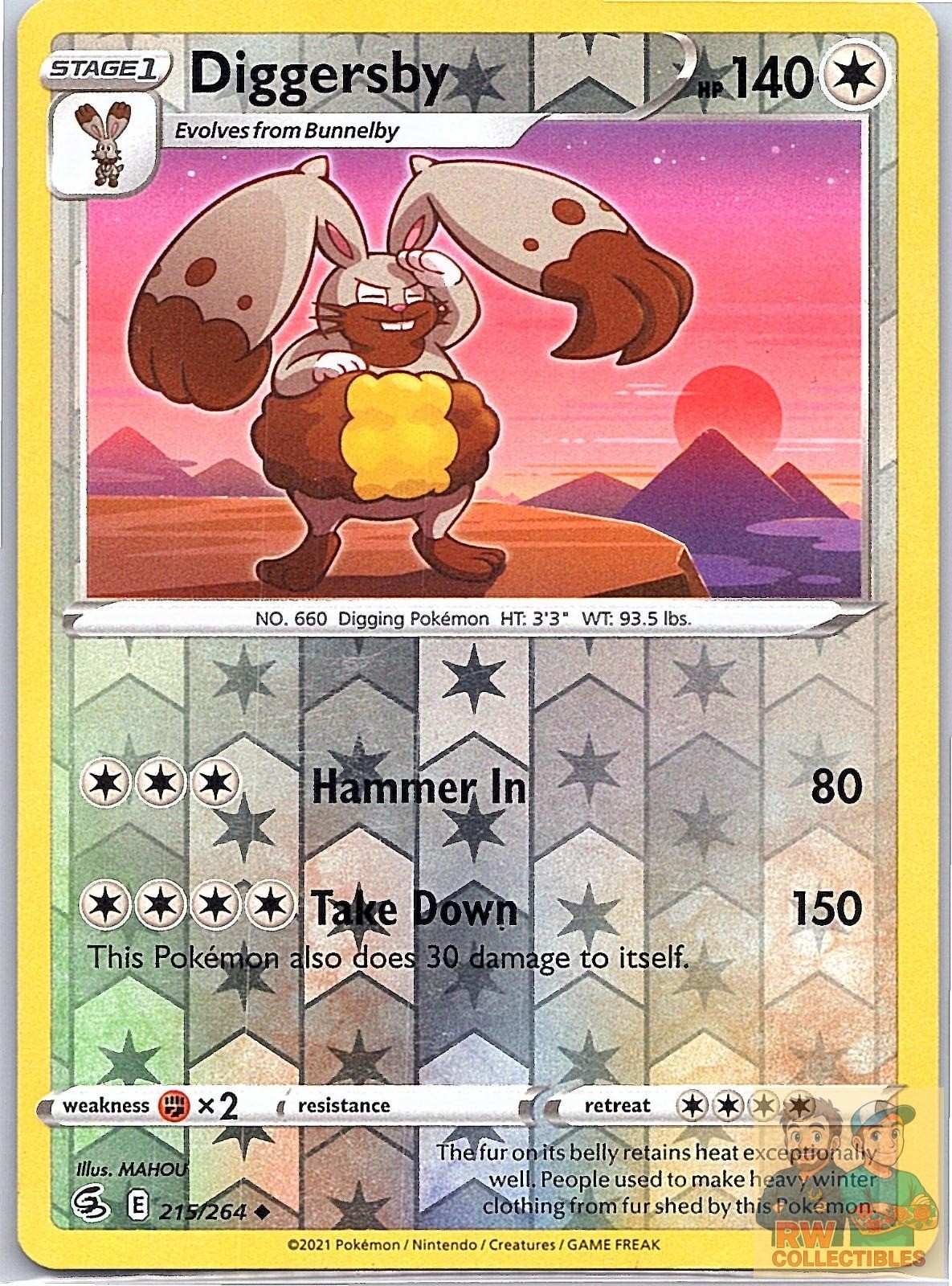 Diggersby 215/264 Uncommon Fusion Strike Pokemon Reverse Holo Lightly Played