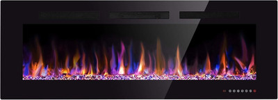 Xbeauty 50 Inch Wall Mounted Recessed Electric Fireplace Insert, Ultra-Thin Ligh