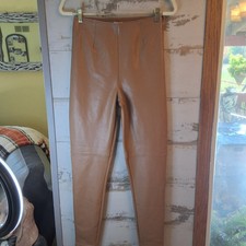 Abercrombie  Fitch '90s Straight Tan Vegan Leather High Rise Pants Med Side Zip