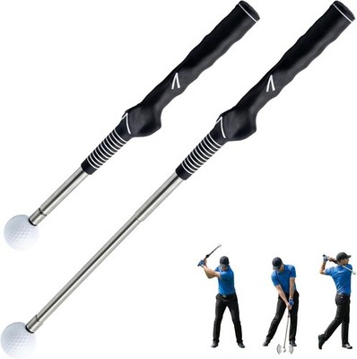 Golf Swing Retractable Trainer - Click Stick Grip for Swing Speed Tempo Practice