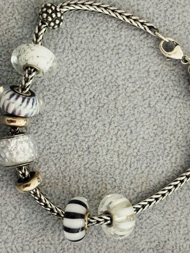 7 5/8 TROLLBEADS Bracelet & Big Flower Clasp (1.2”) 925 Sterling With Charms - Picture 9 of 9