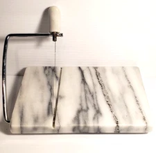 Gray Grey White Genuine Marble Cheese Steel Wire Slicer Cutting Board 8" x 5"