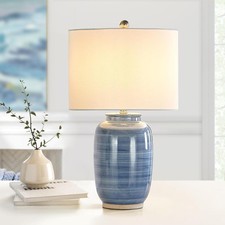 25" Blue Ceramic Table Lamp with White Shade for Living Room or Bedroom
