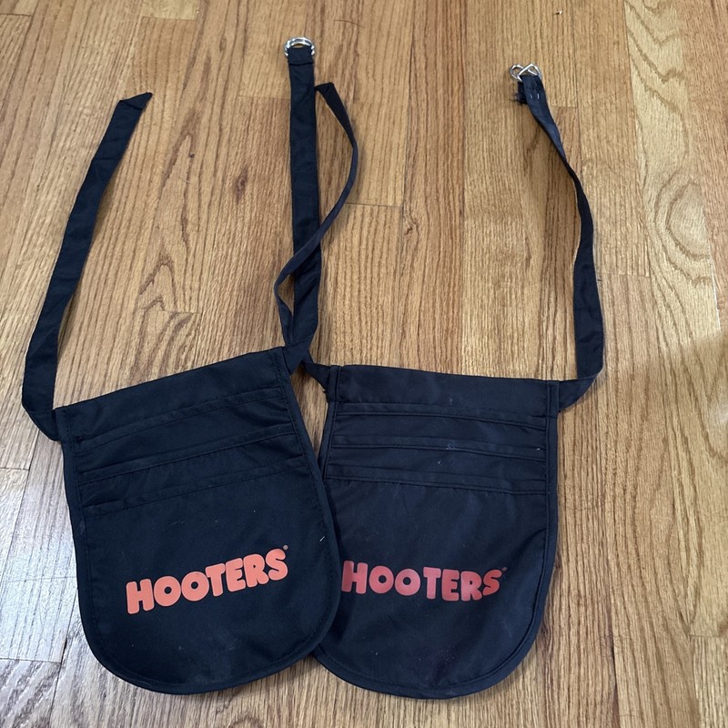 2 (Two) Hooters 3 Pocket Apron For Waitess. Black Orange Writing 10”x7.5”