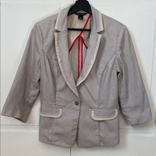 White House Black Market Blazer Womens 10 Beige Pinstripe Excellent 3/4 Sleeve