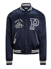  698 Polo Ralph Lauren Satin Letterman Varisty Jacket in Aviator Navy Men's XXL