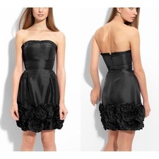 Max and Cleo Cocktail Dress Womens 8 Black Rosette Hem Strapless Party LBD
