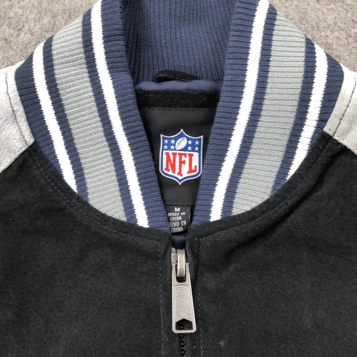 COWBOYS(NFL) アメリカンフットボール・ウォームアップジャケット Dallas Cowboys Jacket Mens Medium Black Gray Suede Leather Full