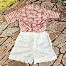 Vintage 1970s Shorts White Textured Stripe Cuff Detail Front Zip Daisy Dukes