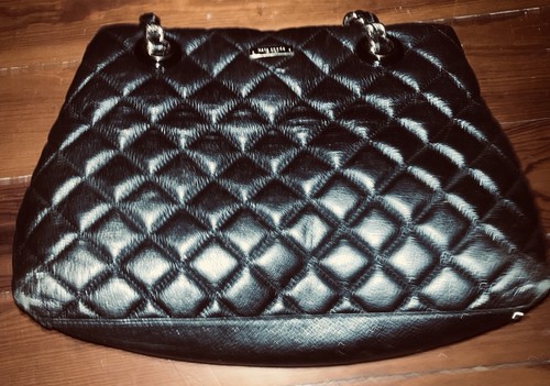 KATE SPADE NY Purse BLACK QUILTED Large Shoulder Bag used 16 x 11 x 8. apox 3lb - Picture 5 of 24