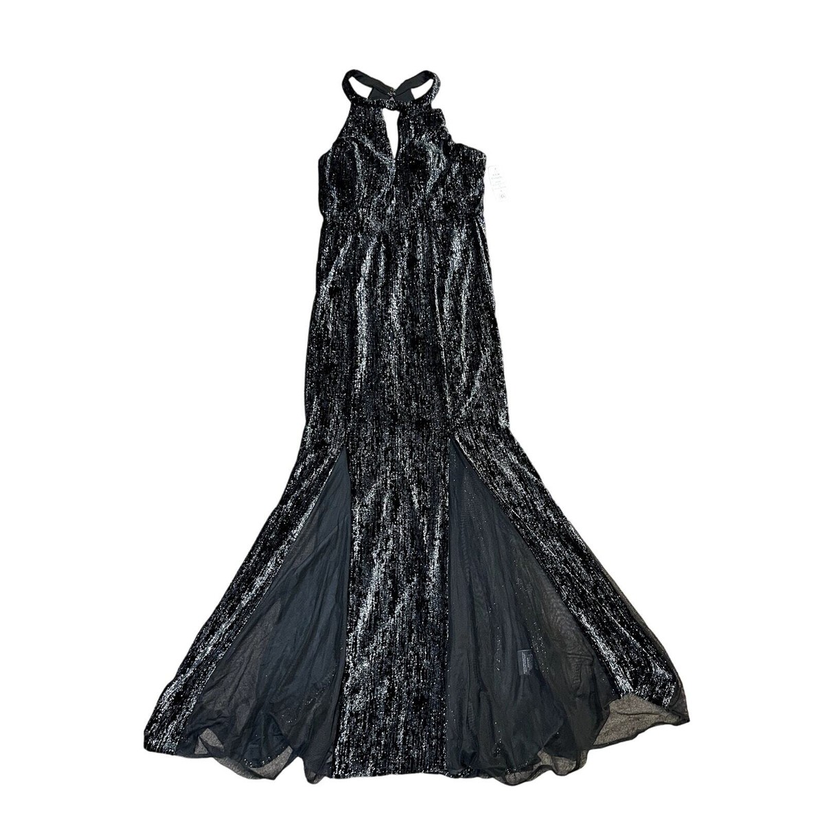 nightway halter dress Womens Velvet-Glitter Ball Gown Black 8, Women's Product Type_Cabinet Pulls