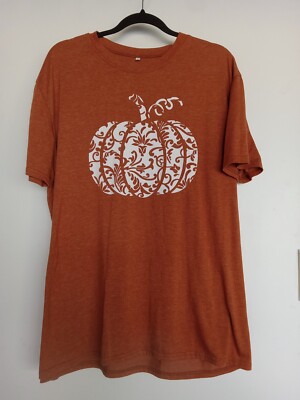 Plus 2XL dark orange (lite brown) t-shirt w/ white pumpkin design. Excellent