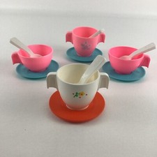 Fisher Price Fun With Food Pretend Play Tea Party Cups Saucers Spoons Vintage