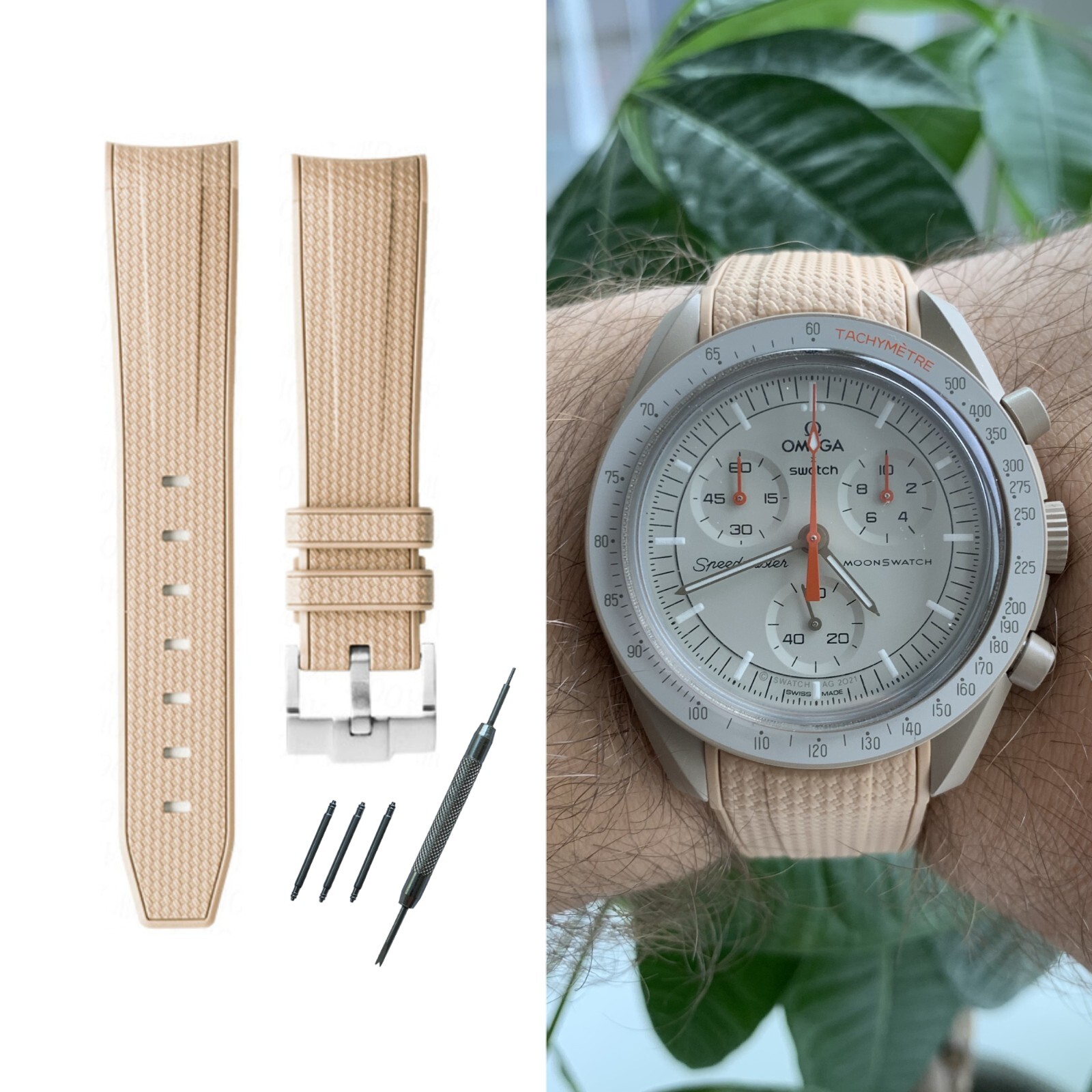 Bracelet MoonSwatch silicone marron premium finition soft-touch haute qualité