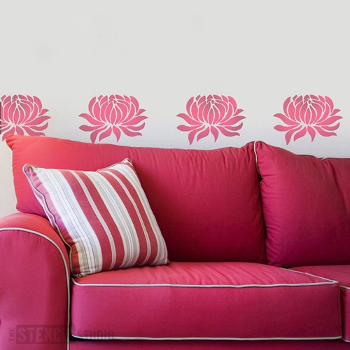 Water Lily Stencil, Home Decor Reusable Wall Stencil The Stencil Studio 10245 - Picture 6 of 14