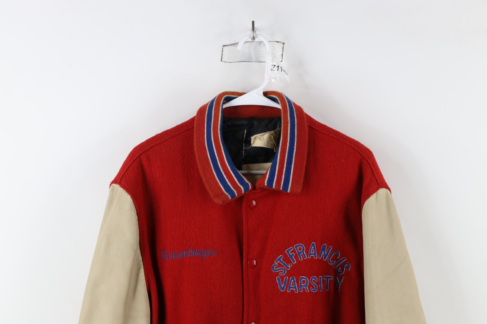 Vtg 80s 90s Mens 44 Distressed Wool Leather St Francis Football Varsity Jacket - second product detail image