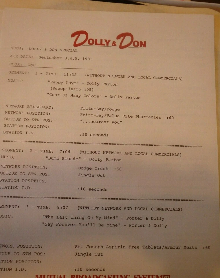 Dolly Parton and Don Williams. Dolly & Don Sept 3-5, 1983 country radio special - Image 2 of 4