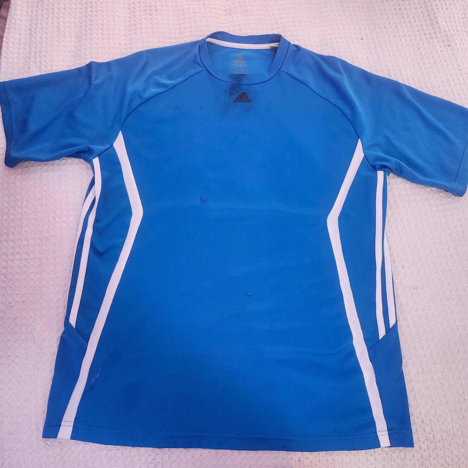 Adidas Mens Blue Soccer Shirt W/white trim Size L