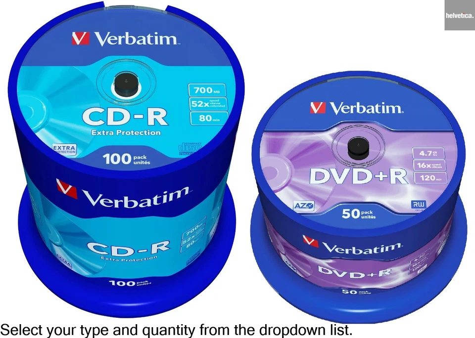 Verbatim CD-R 700MB AZO / DVD+R 4.7GB Spindle Compact (Select type & Quantity)