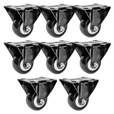 8 Pack 2" Inch All Black Rigid Non Swivel Polyurethane Casters Wheels