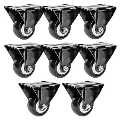 8 Pack 2'' Inch All Black Rigid Non Swivel Polyurethane Casters Wheels