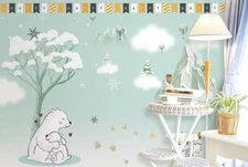3D Cartoon Polar Bear ZHUA8713 Wallpaper Wall Murals Removable Self-adhesive