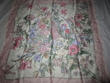 Vtg Hiroko Kapp silk scarf, pink  purple floral pattern w pale pink border