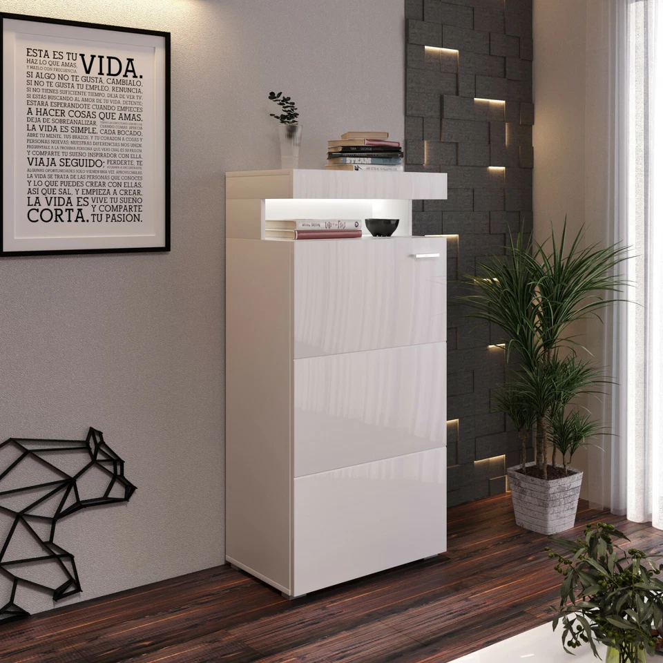 Vitrine Standvitrine Kommode Hochschrank Sideboard Brasilia in Weiß - Bild 3 von 3