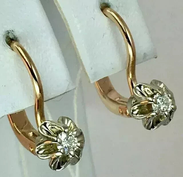 2Ct Russian Style Moissanite Earrings in 14K Two Tone Gold