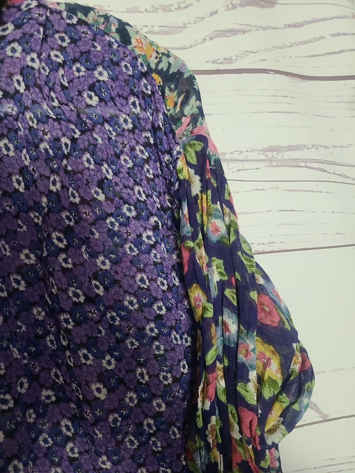 Vtg 90s Patchwork Button Down Top Floral Boho Coa… - image 5