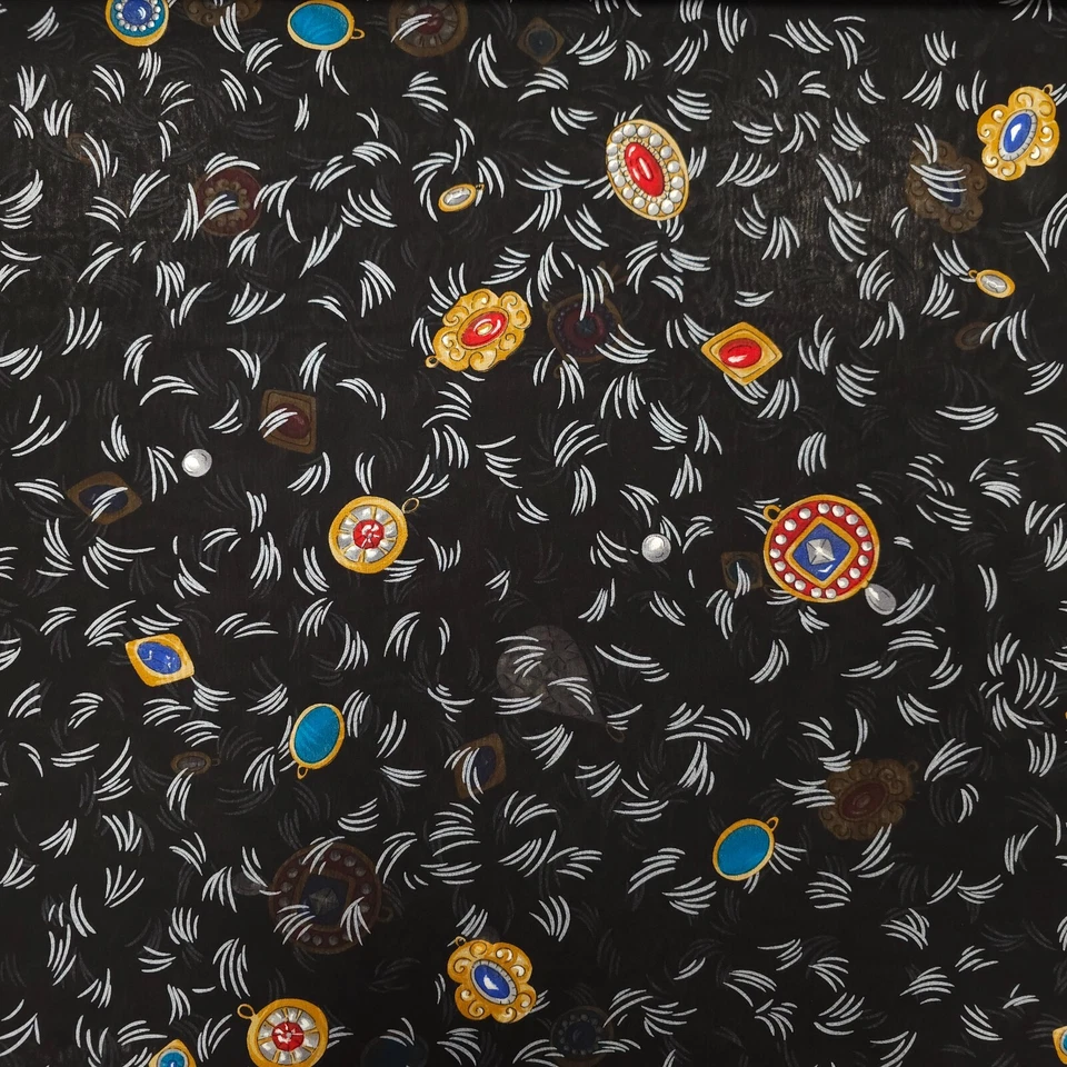 Seidenchiffon schwarz gemustert Schmuck Meterware, Seide, Kleiderstoff, Chiffon - Bild 3 von 4