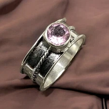 Natural Morganite Pink Gemstone Jewelry 925 Sterling Silver Ring All Size DP