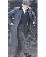 Thomas Shelby Cillian Murphy Peaky Blinders Grey Wool Coat with Velvet Collar