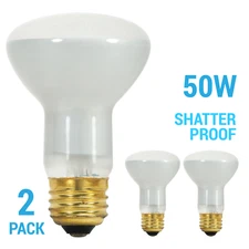 2 Pack Satco 50R20 50W R20 Shatter Proof Medium E26 Base Frosted 120V Bulb