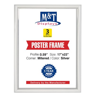 Snap Poster Frame Black/Silver 0.59'' Aluminum Profile 14x22 / 17x22 / 18x18  in