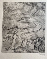 Fritz Schaefler, "Flusslandschaft" 1919 German Expressionist Die Schaffenden
