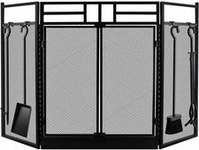 Arched Top Flat Guard Fireplace Fire Screen With Doors Small