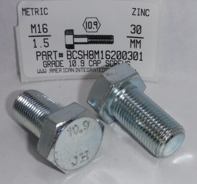 M16-1.50X30MM HEX HEAD CAP SCREWS GRADE 10.9 STEEL ZINC PLATED (2)