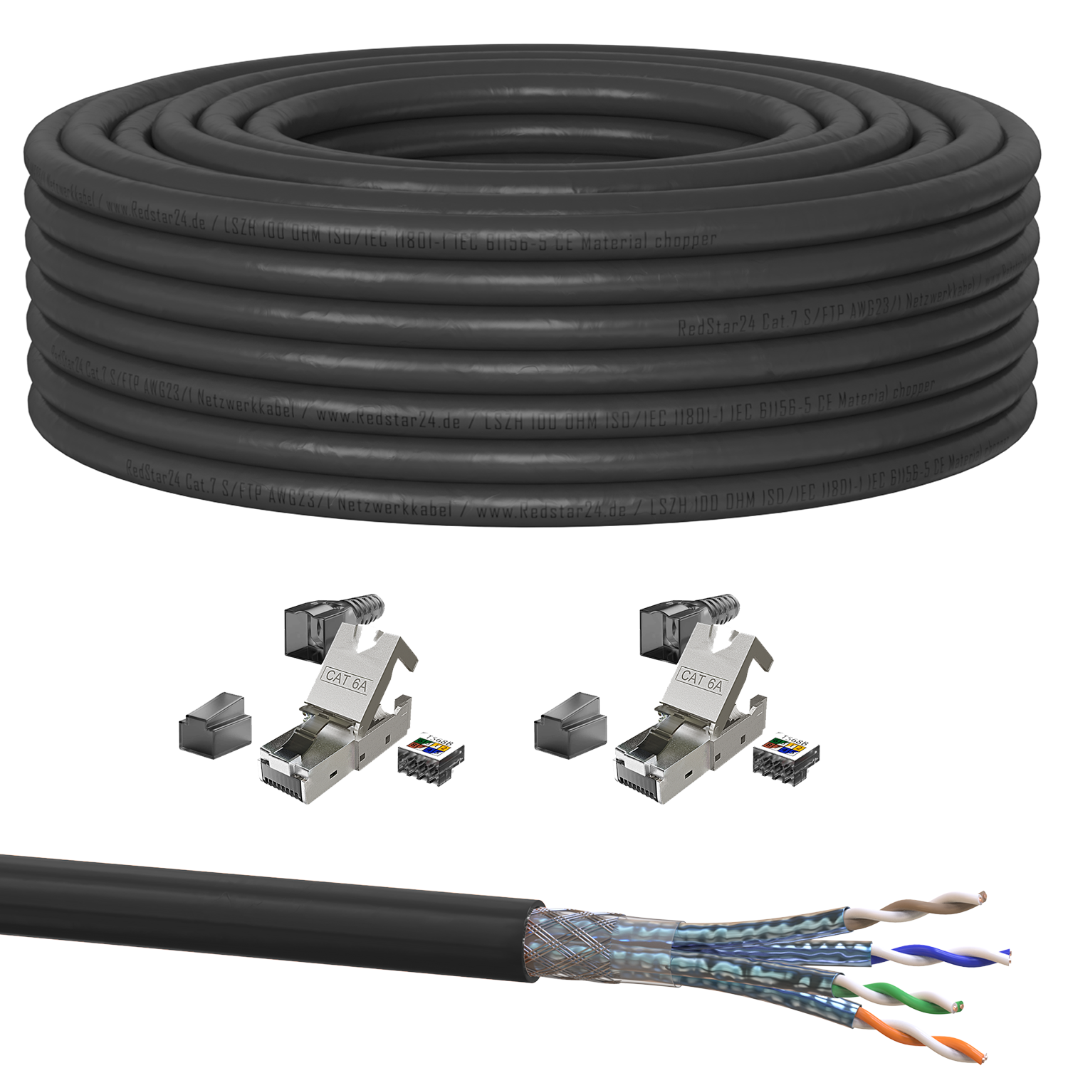 Cat 7 Outdoor Verlegekabel Erdkabel Netzwerkkabel 1000 MHz,UV, Schwar