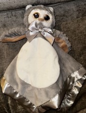 Bearington Baby Collection Gray Owl Lovey 19  Security Blanket Satin Back Edge