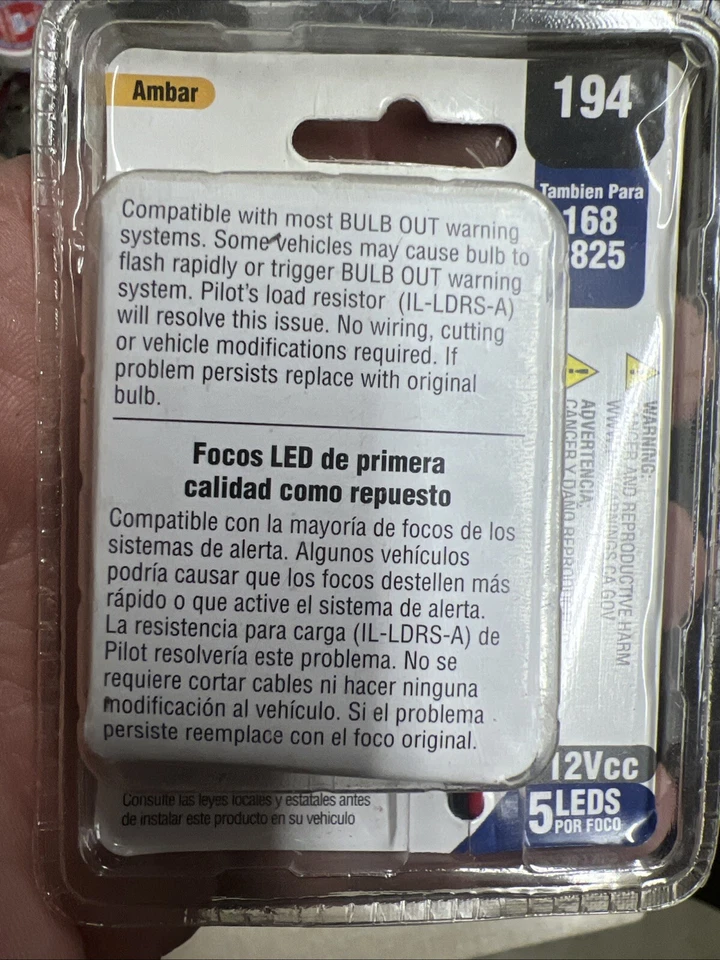 Pilot IL-194A-5 Premium Ámbar LED Lámpara Bombillas 12V Para 194, 168, 2825 Foto 3 de 3
