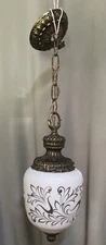 Vintage Hollywood Regency Gold Etched Glass Hanging Lamp Foyer Light VV France