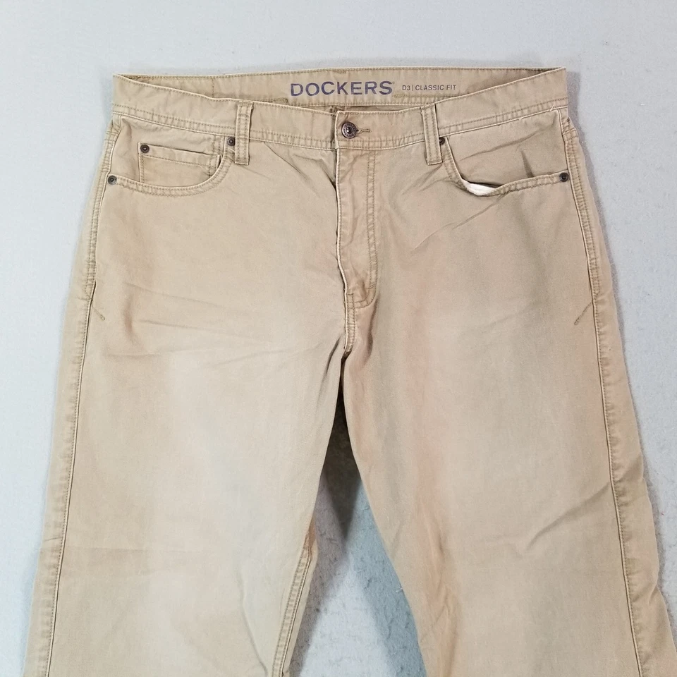 Dockers Jeans Hombre 36x30 Beige Tostado Corte Regular Recto Algodón Pantalones Foto 2 de 4