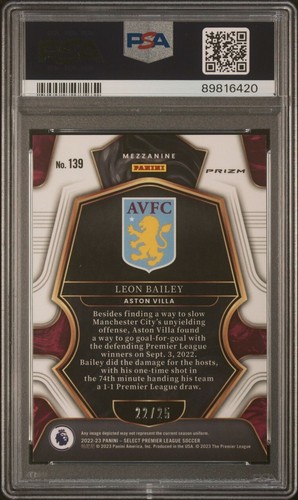 Leon Bailey PSA 9 POP 1 22/25 2022 Panini Select PL Mezzanine Orange Ice Prizm - Picture 3 of 4