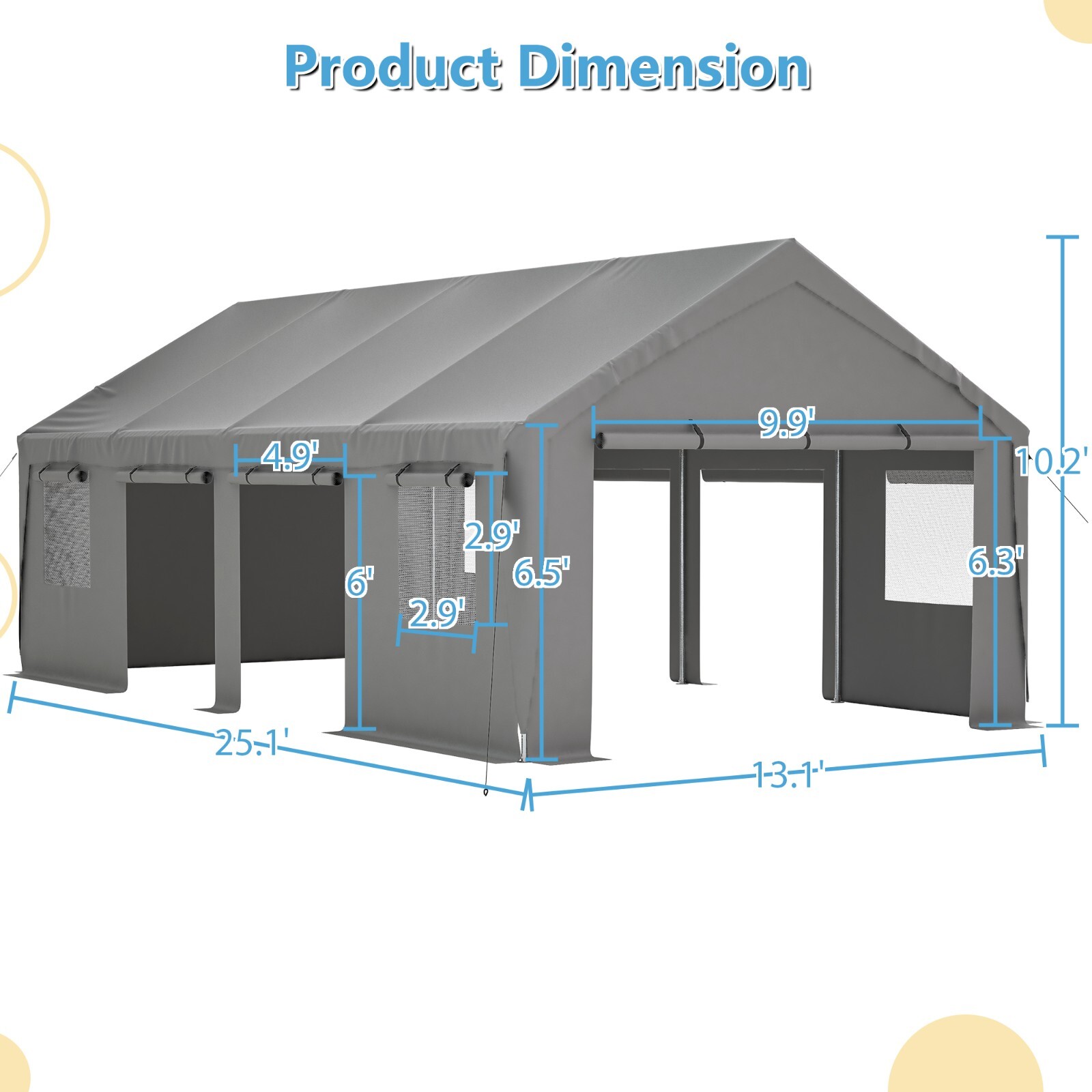 13'x25' Heavy Duty Carport Steel Canopy Tent Garage Shed w/5 Roll-up Doors