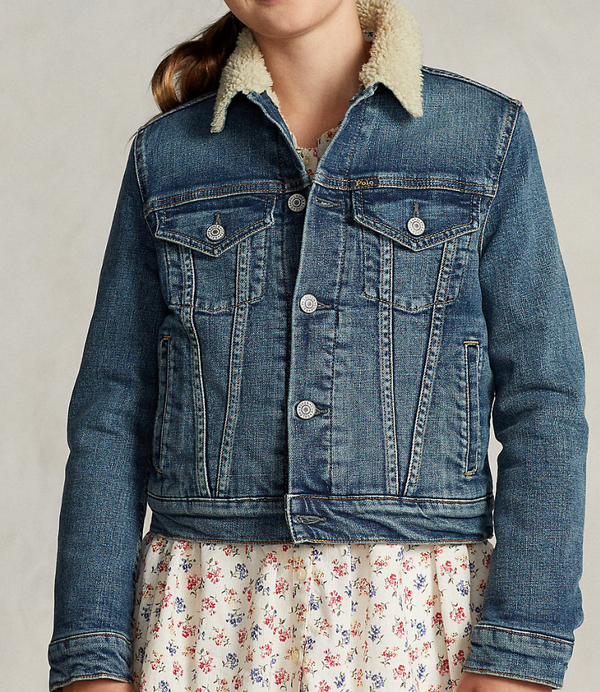 NWT POLO RALPH LAUREN Sz6 DENIM FAUX SHEARLING TRUCKER JACKET BASS