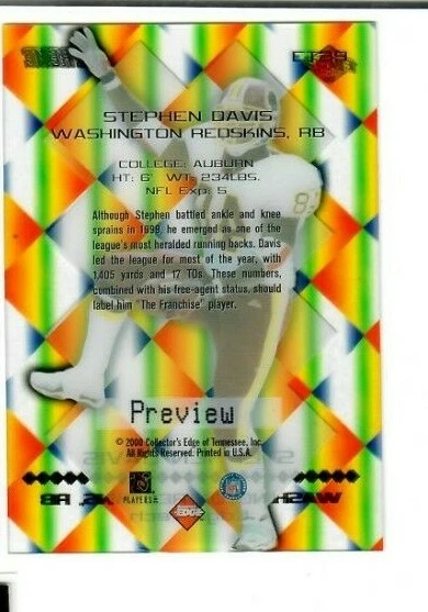 STEPHEN DAVIS 2000 Collectors Edge Supreme EDGE TECH PREVIEW ACETATE ET29  - Image 2 of 2