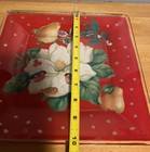 XMAS Reverse RED Decoupage THICK Lg.Glass Platter. Holidays /birds/snow/Flower — photo 4